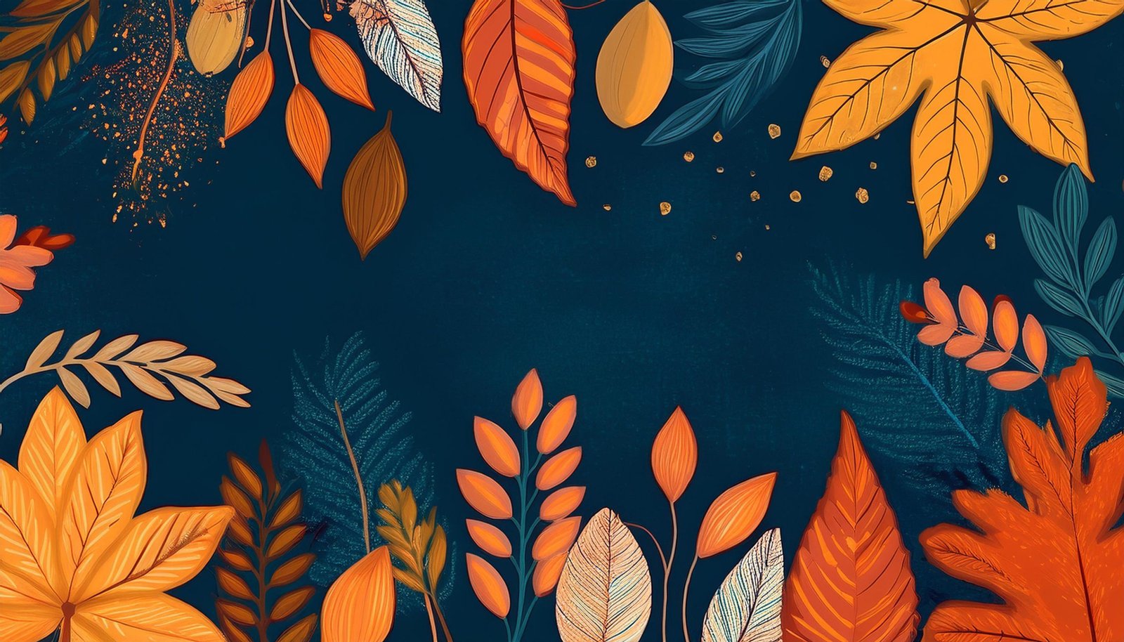 Illustration of foliage leaves Autumn banner with autumn leaves and plants. Modern autumn banner in warm colors on a dark background 5